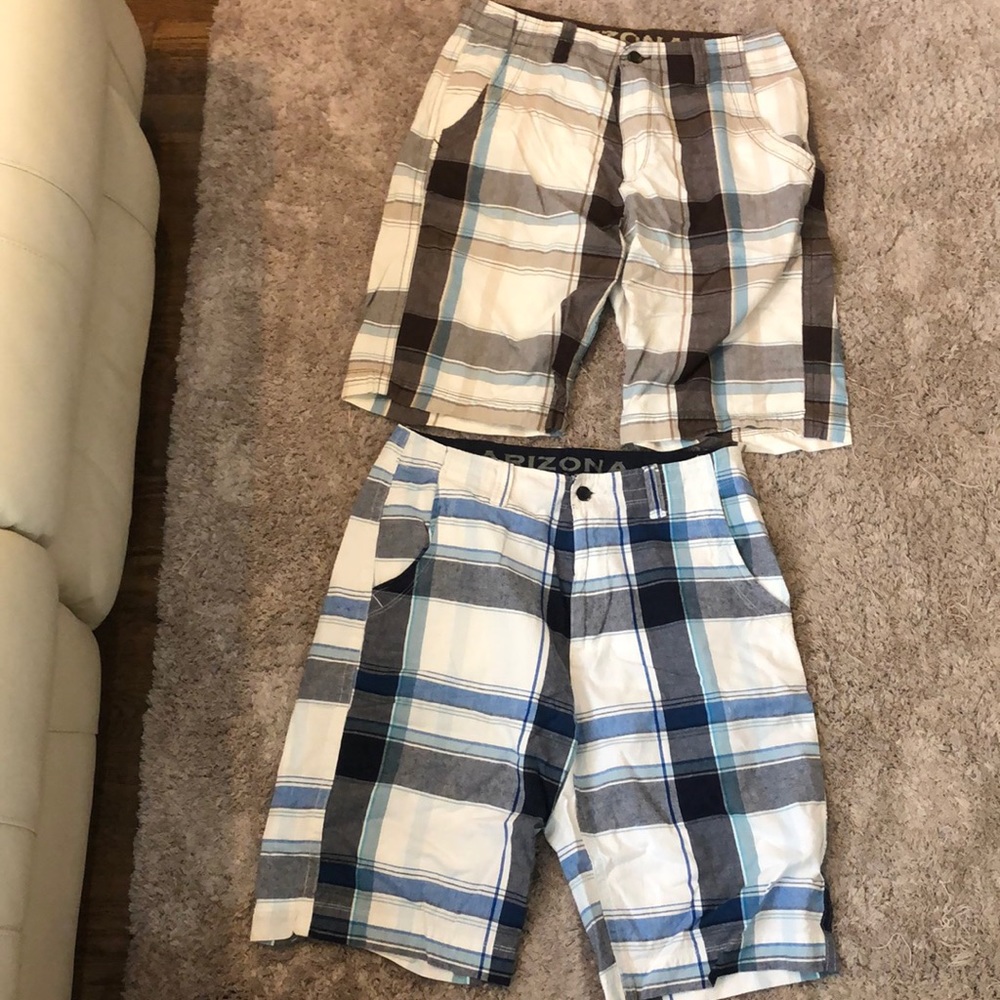 2 pairs Arizona Plaid Shorts Size 34 blue brown